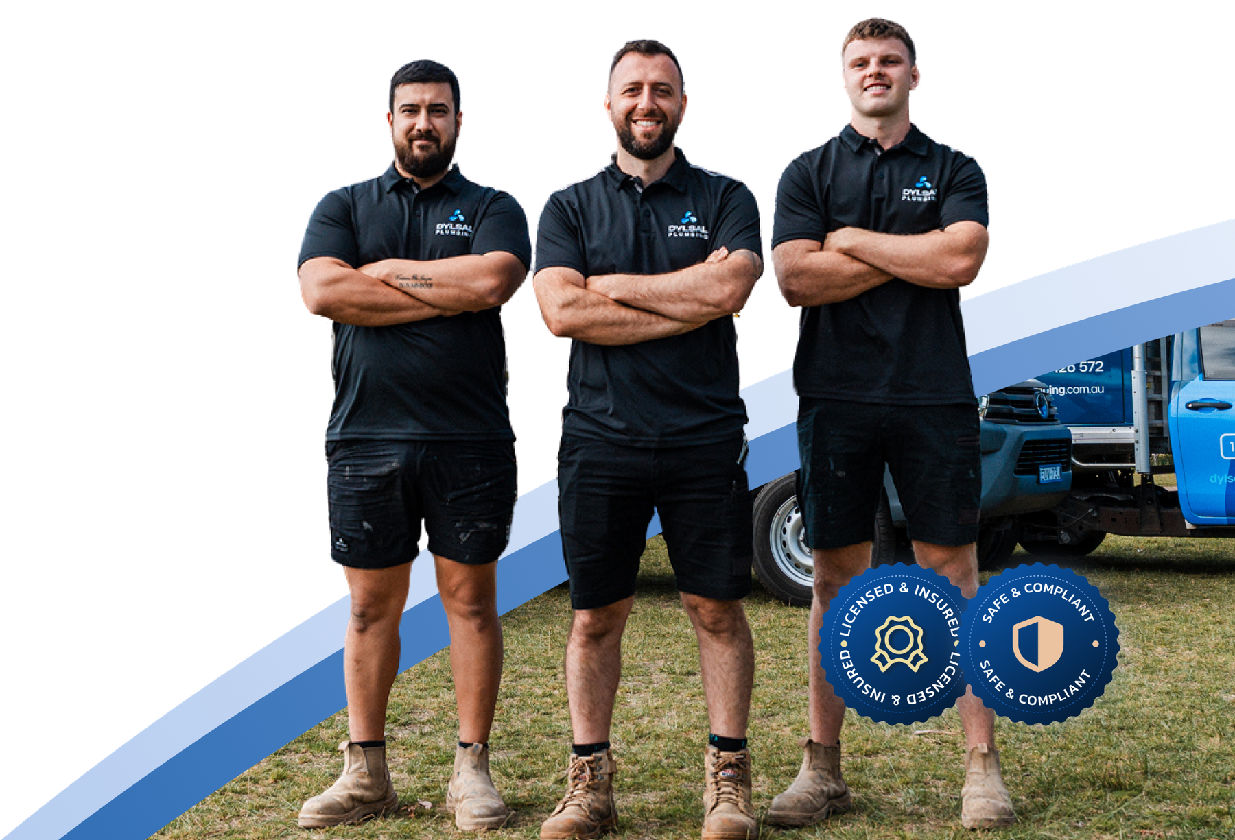 The DYLSAL Plumbing team standing in front of a company ute